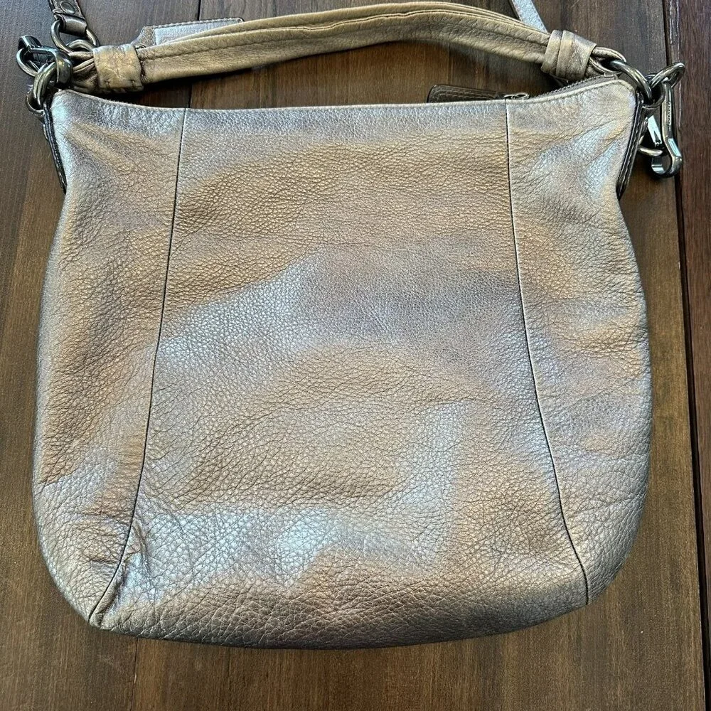 Coach Kristin Metallic Gold Pebbled Leather Hobo Bag Convertible Handbag